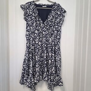 Maurices XXL Navy Floral Ruffle Hem Dress | Cottagecore Romantic